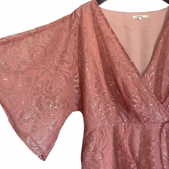 NWT TULAROSA Autumn Dress Lace Sequin Dusty Rose L - Picture 5 of 13